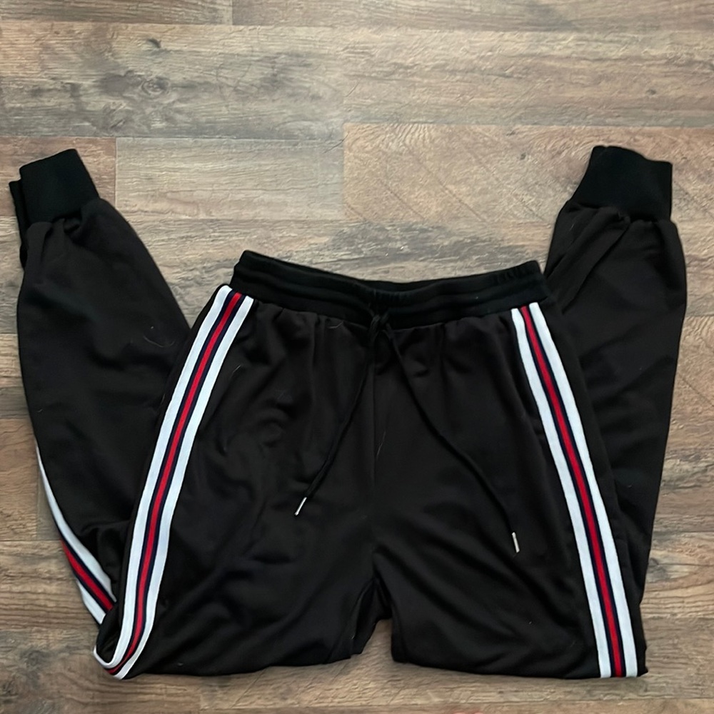 Shein Women's Joggers with a White, Navy Blue, and Red Stripe Size Medium